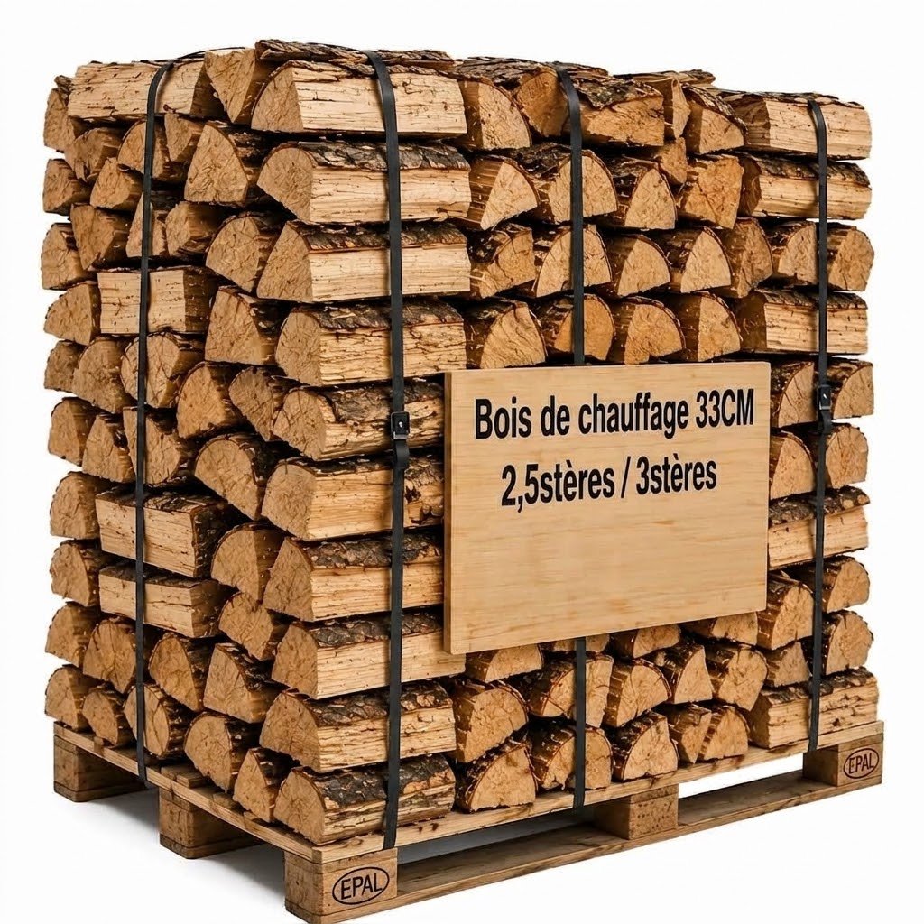 Bois de chauffage sur palette 33 cm