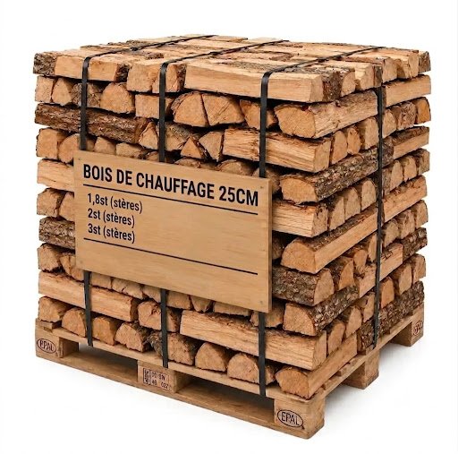 Bois de chauffage sur palette 25 cm